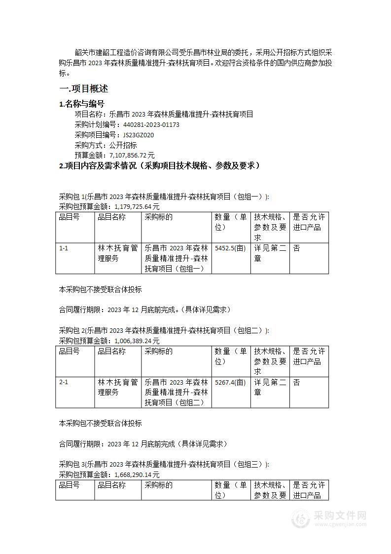 乐昌市2023年森林质量精准提升-森林抚育项目