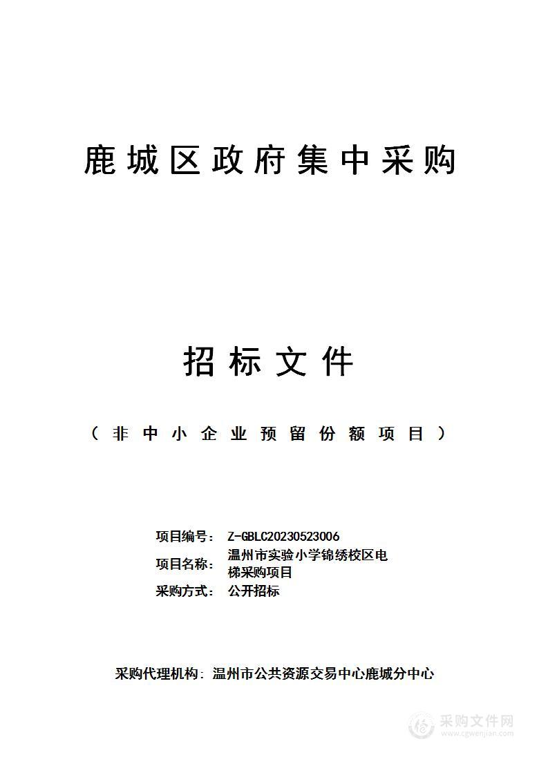 温州市实验小学锦绣校区电梯采购项目