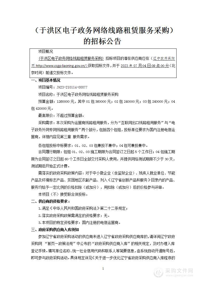 于洪区政务网络线路租赁服务