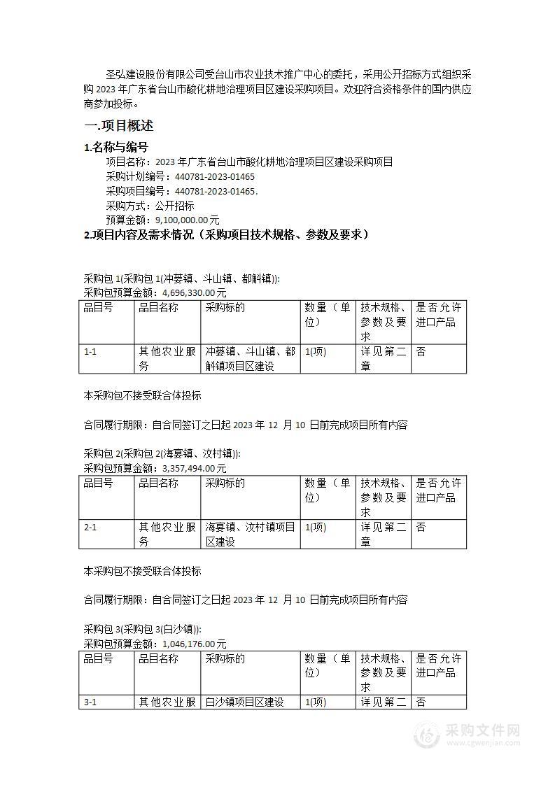 2023年广东省台山市酸化耕地治理项目区建设采购项目