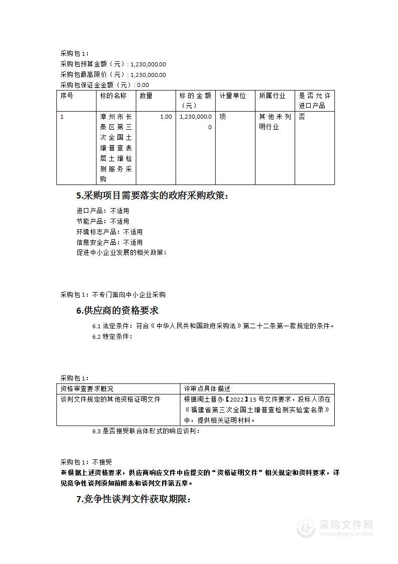 漳州市长泰区第三次全国土壤普查表层土壤检测服务采购