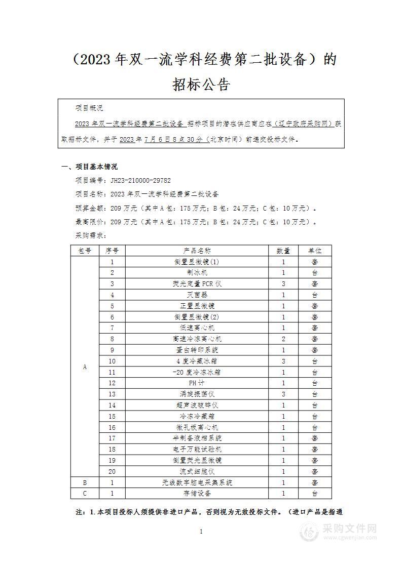 2023年双一流学科经费第二批设备