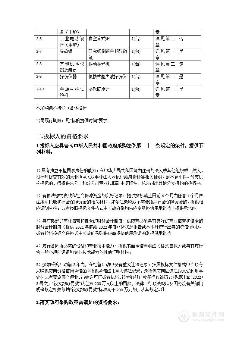 先进钛合金材料研究室2023年（第一批）设备采购