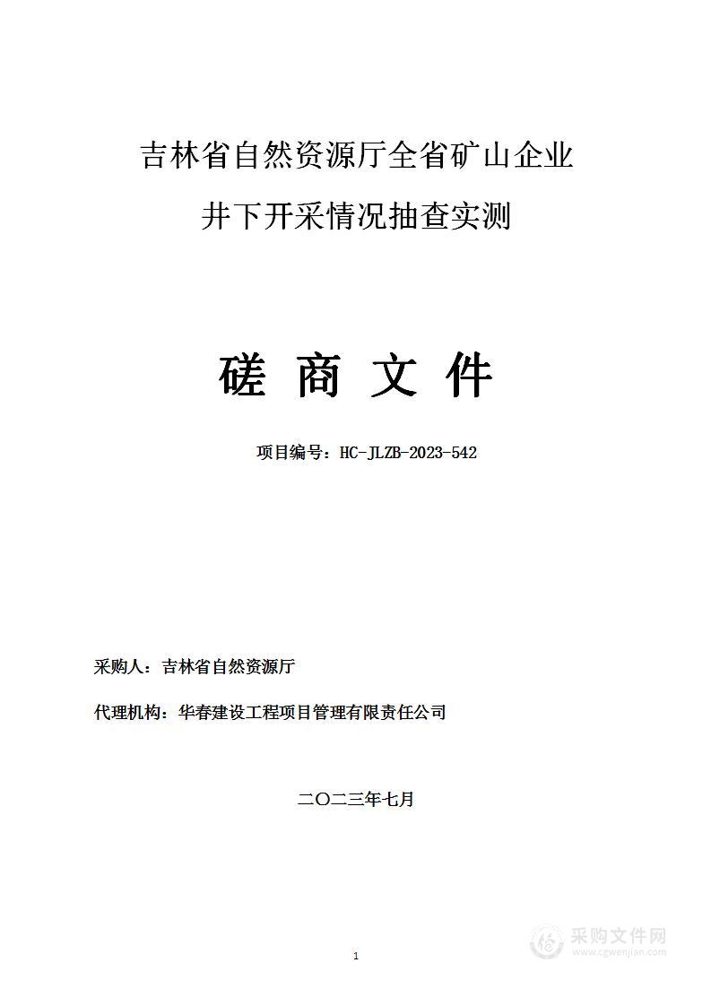 吉林省自然资源厅全省矿山企业井下开采情况抽查实测