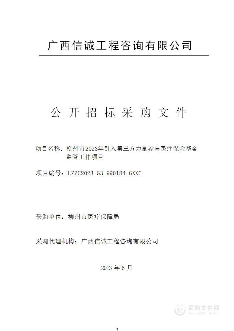 柳州市医疗保障局柳州市20223年引入第三方力量参与医疗保险基金监管工作项目