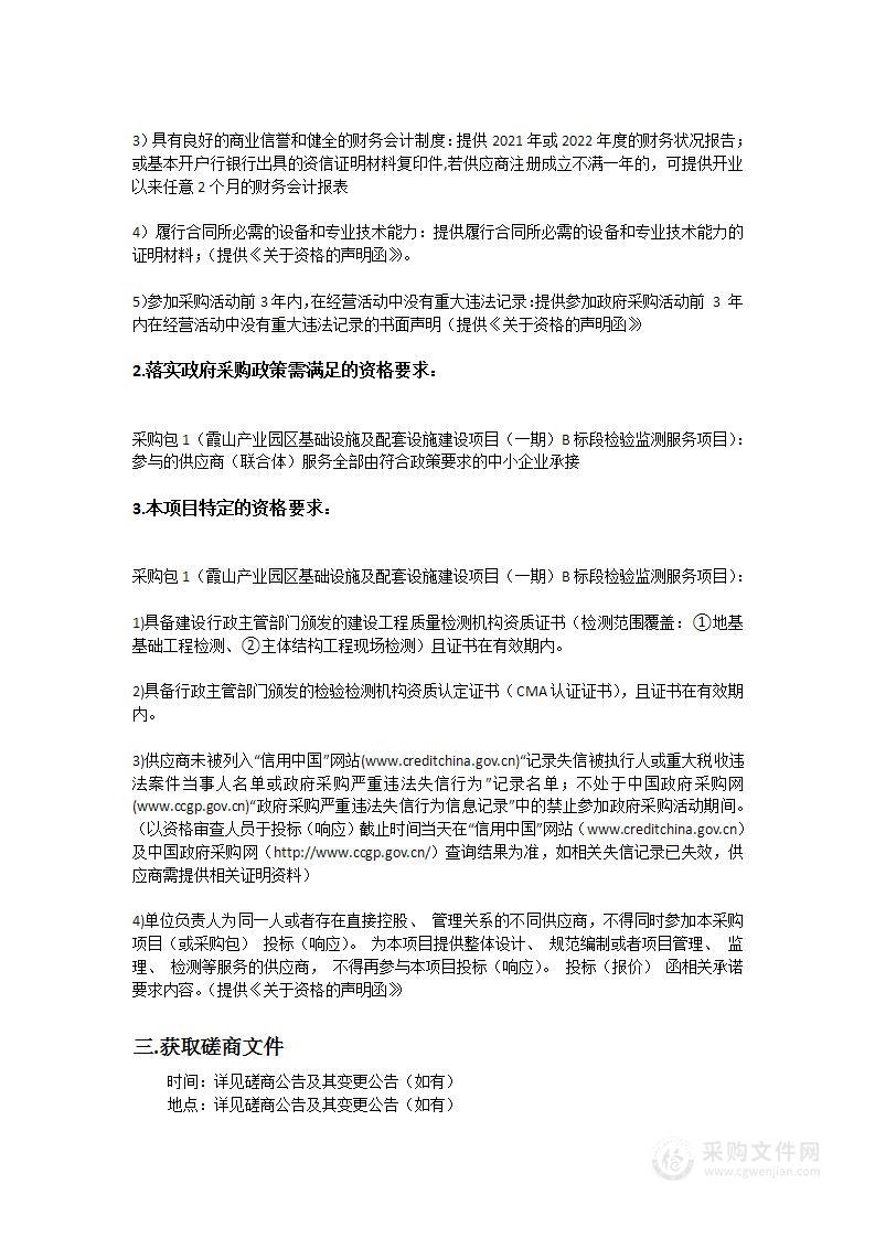 霞山产业园区基础设施及配套设施建设项目（一期）B标段检验监测服务项目