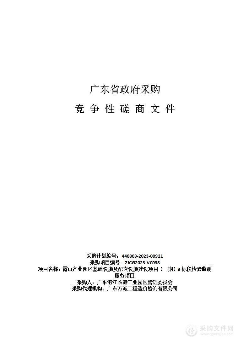 霞山产业园区基础设施及配套设施建设项目（一期）B标段检验监测服务项目