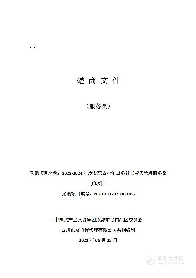 2023-2024年度专职青少年事务社工劳务管理服务采购项目