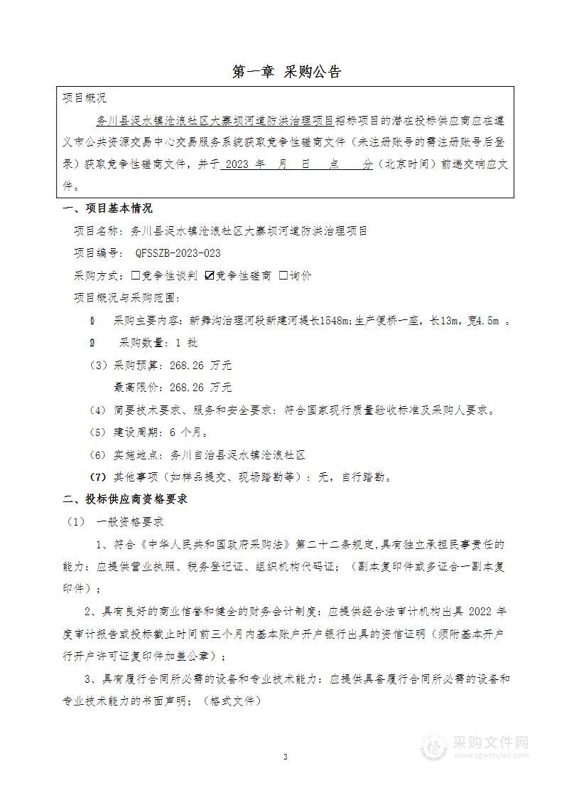 务川县浞水镇沧浪社区大寨坝河道防洪治理项目