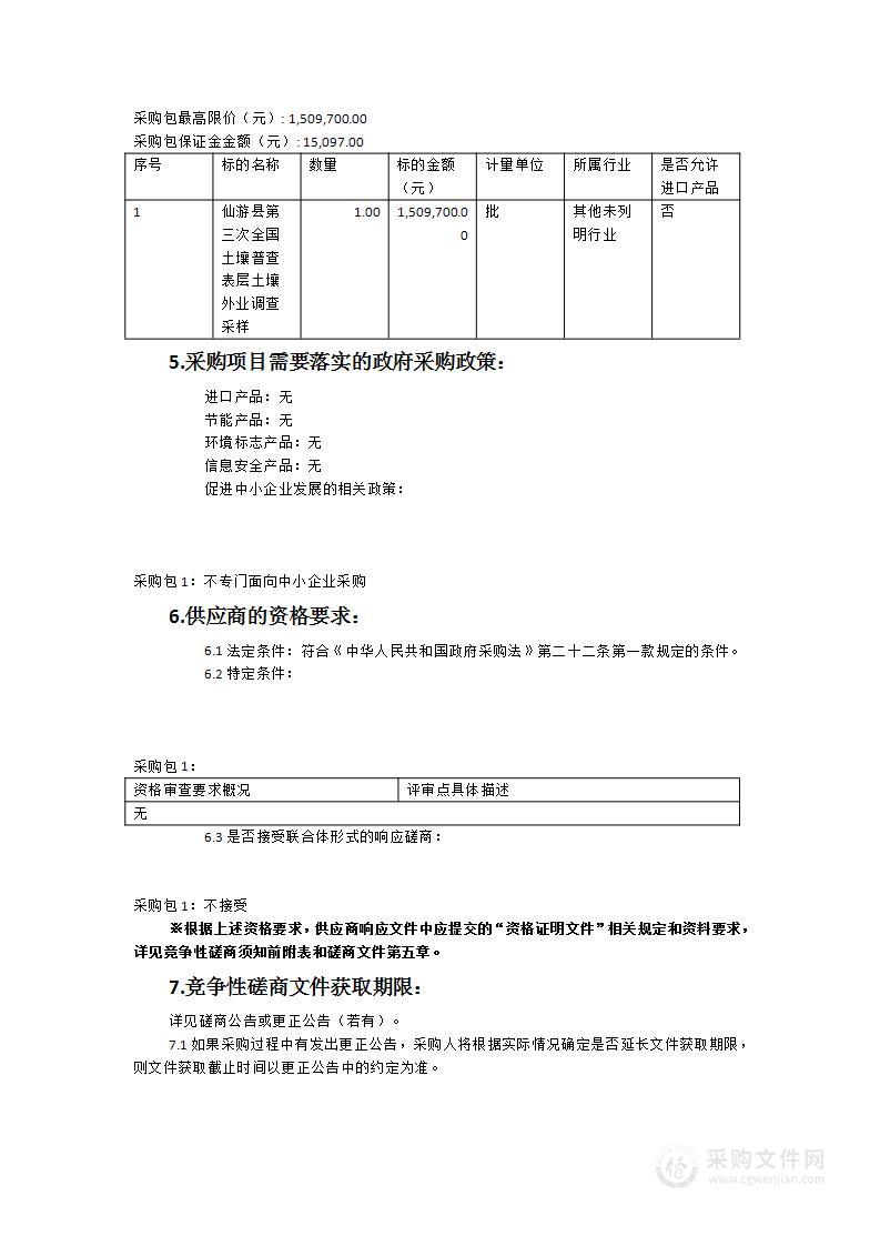 仙游县第三次全国土壤普查表层土壤外业调查采样