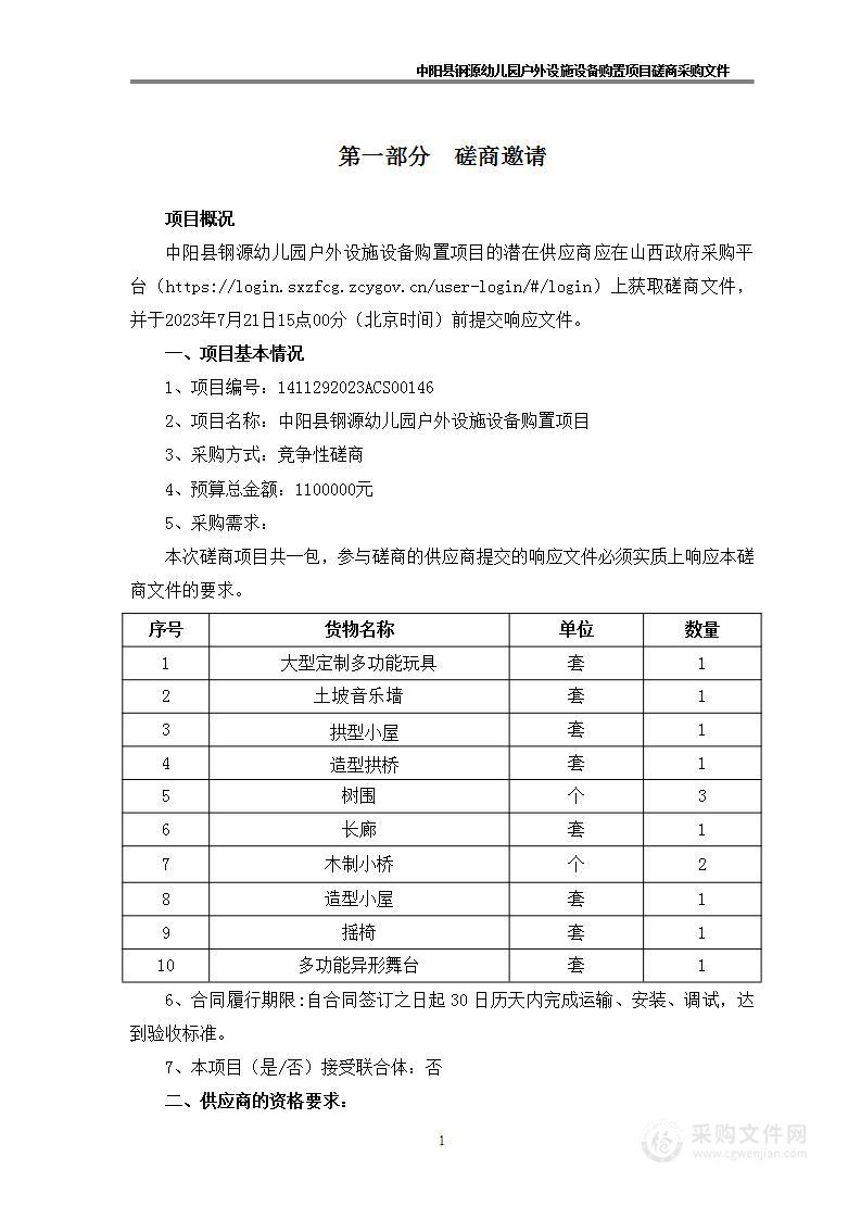 中阳县钢源幼儿园户外设施设备购置项目