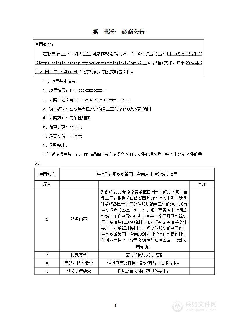 左权县石匣乡乡镇国土空间总体规划编制项目