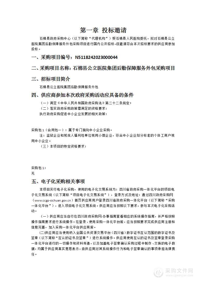 石棉县公立医院集团后勤保障服务外包采购项目