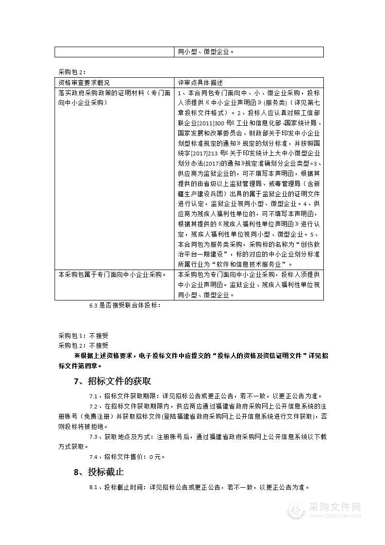 福建省立医院创伤外科专病库及创伤救治平台一期建设服务类采购项目