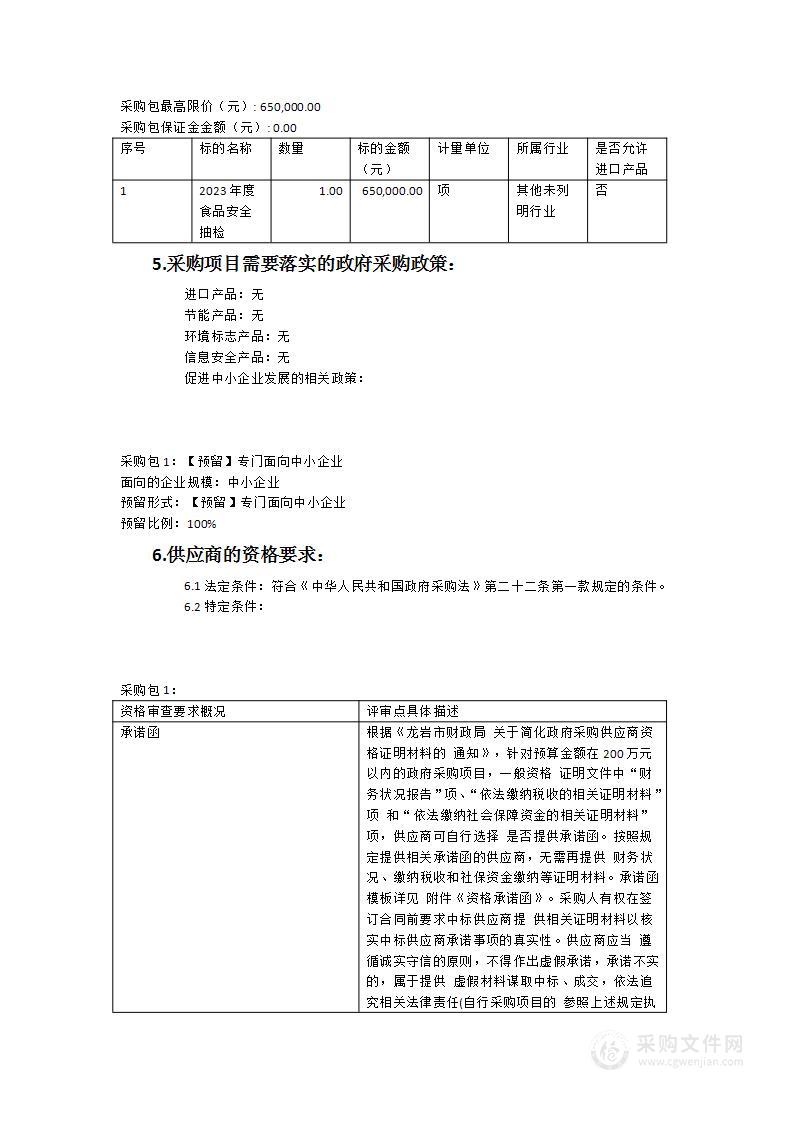 永定区2023年度食品安全抽检