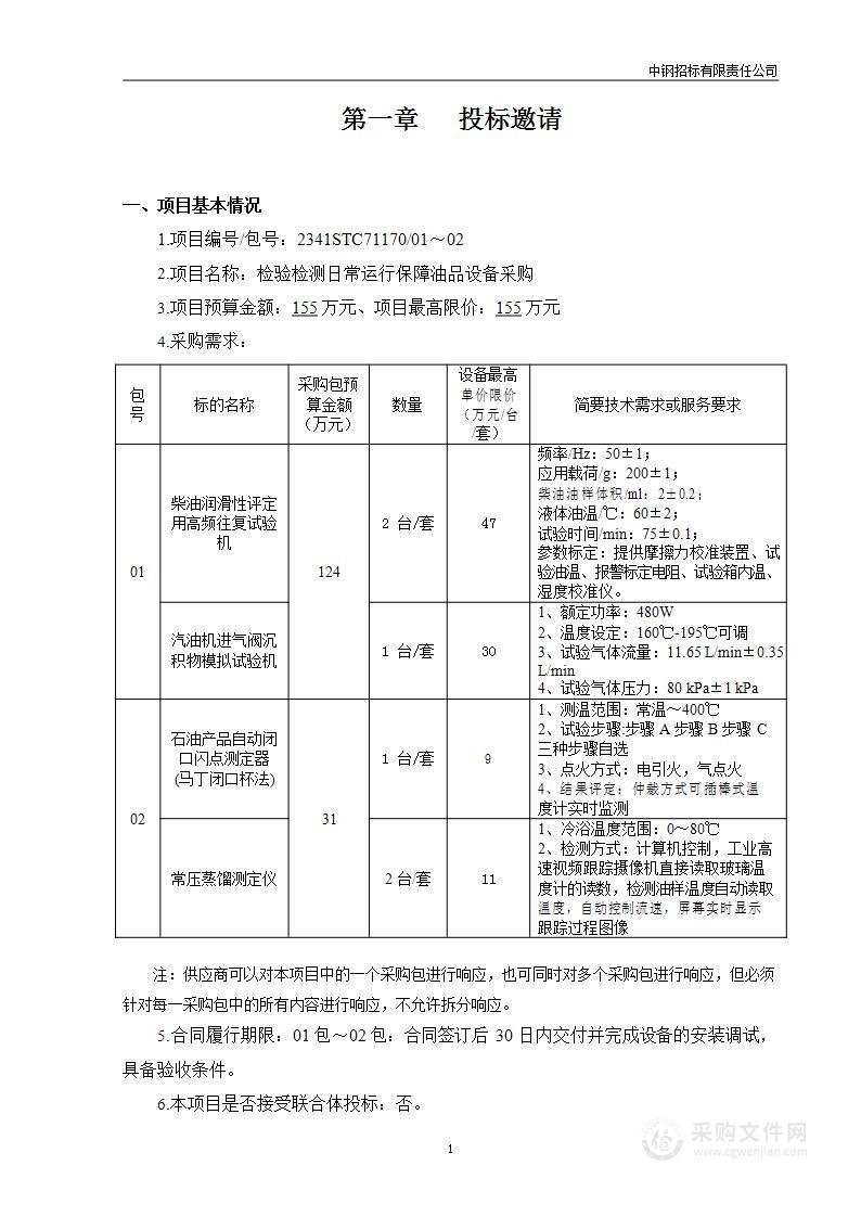 检验检测日常运行保障油品设备采购