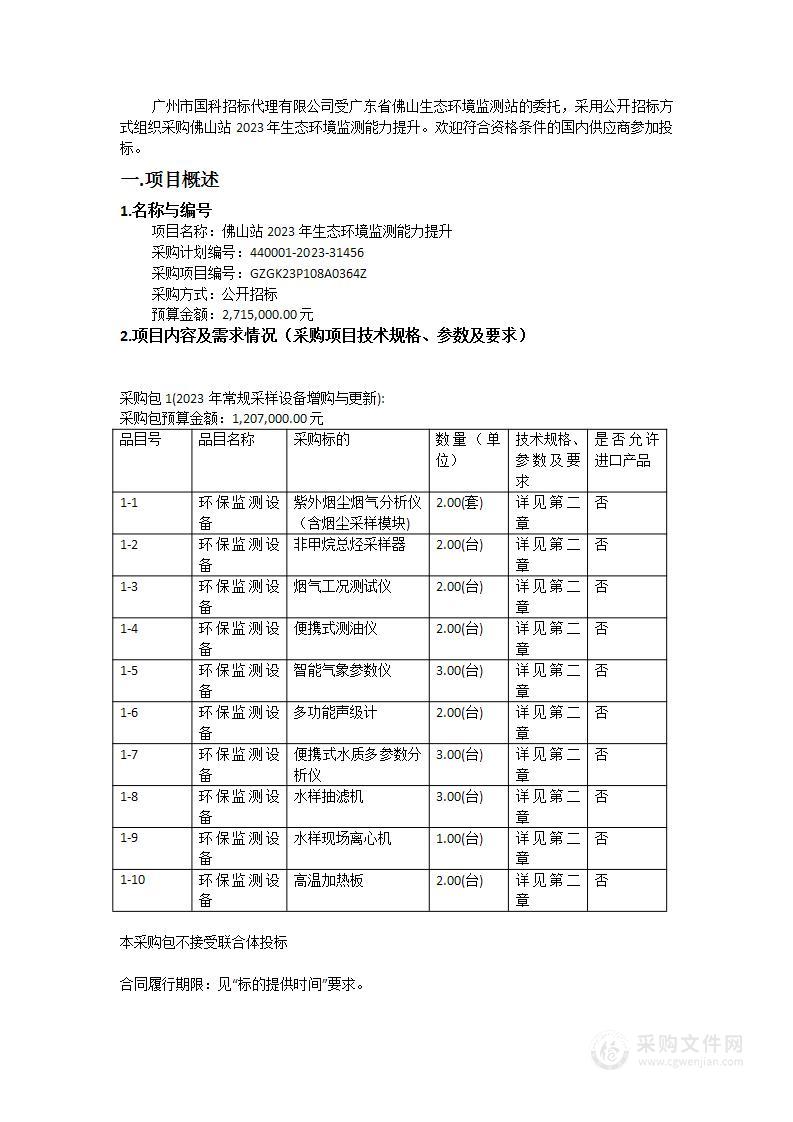 佛山站2023年生态环境监测能力提升