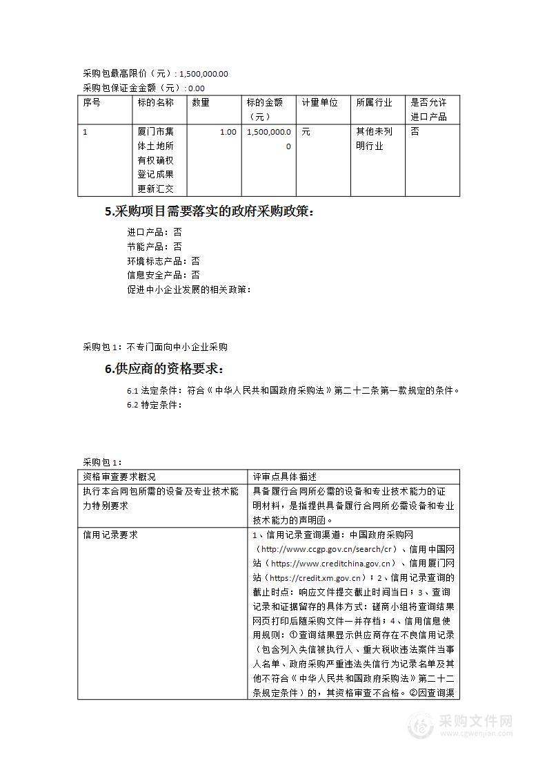 厦门市集体土地所有权确权登记成果更新汇交