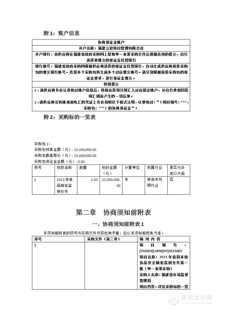 2023年省局本级食品安全抽检监测任务第一批（单一来源采购）