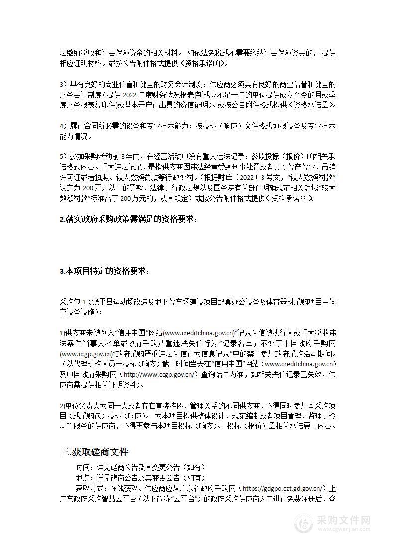 饶平县运动场改造及地下停车场建设项目配套办公设备及体育器材采购项目—体育设备设施