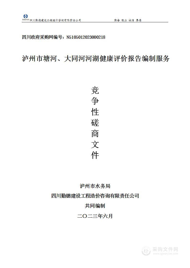 泸州市塘河、大同河河湖健康评价报告编制服务