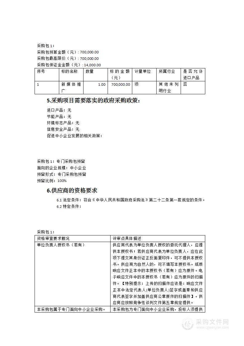 福建省泰宁金湖旅游经济开发区管理委员会新媒体推广采购项目