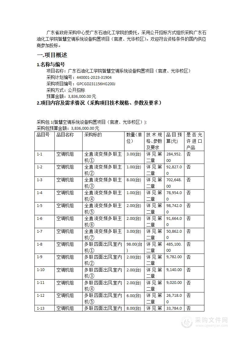 广东石油化工学院智慧空调系统设备购置项目（官渡、光华校区）