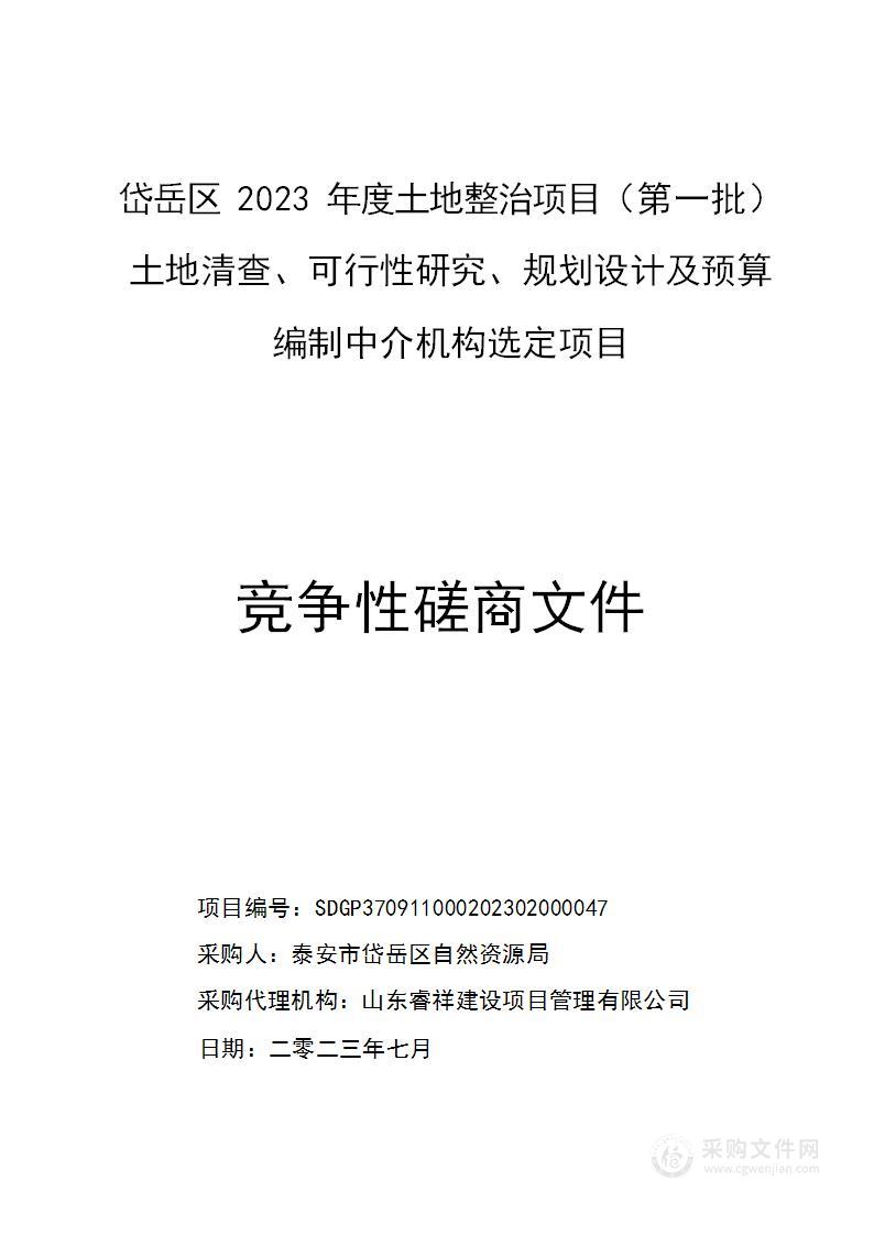 岱岳区2023年度土地整治项目（第一批）土地清查、可行性研究、规划设计及预算编制中介机构选定项目