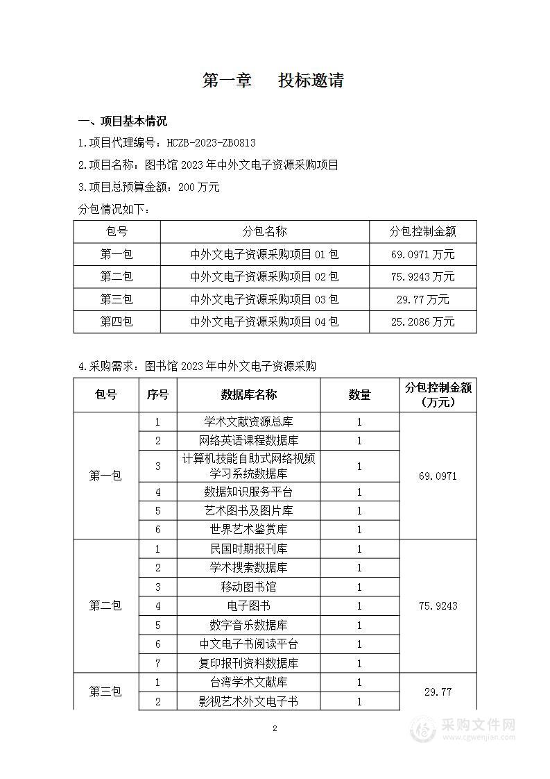 图书馆2023年中外文电子资源采购项目