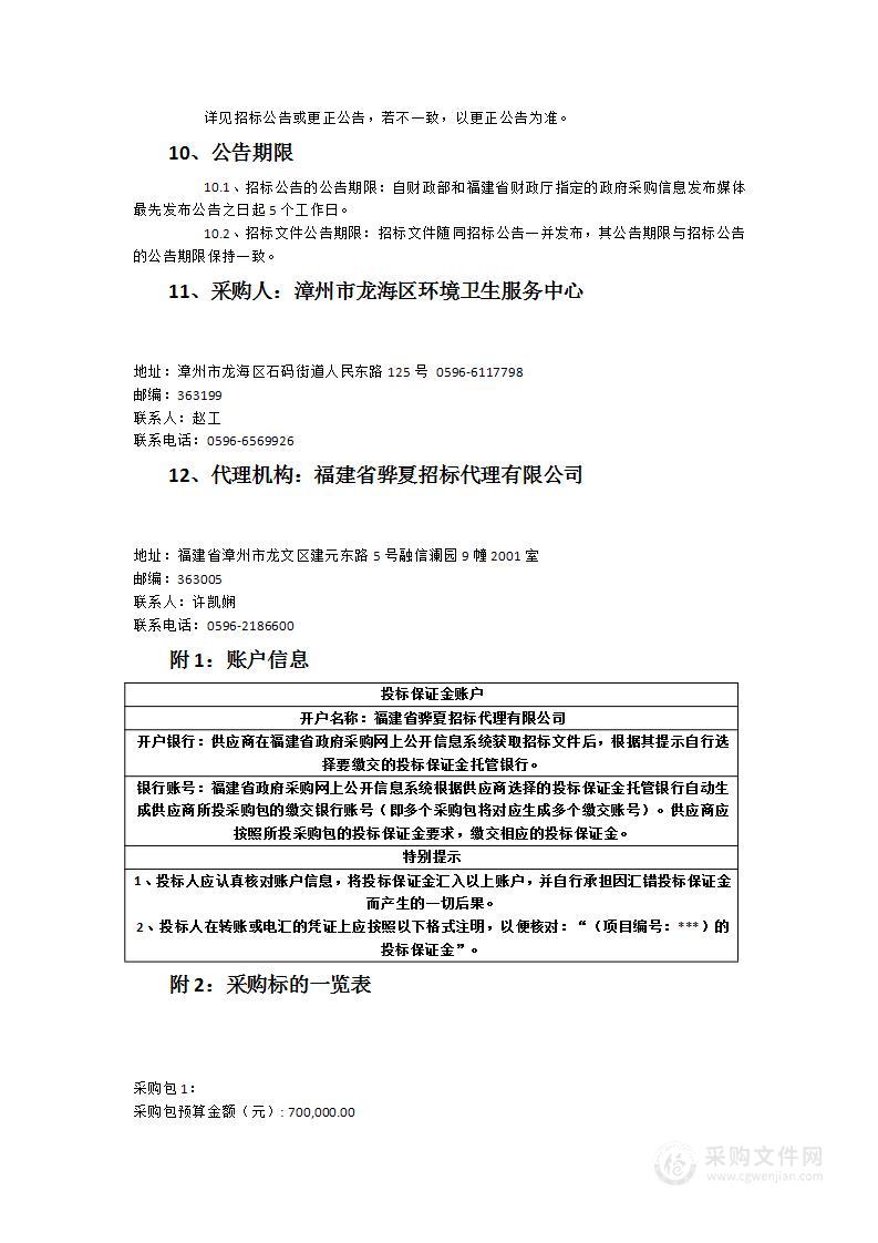 漳州市龙海区环境卫生服务中心道路清扫保洁政府购买服务项目服务类采购项目（龙翔路）