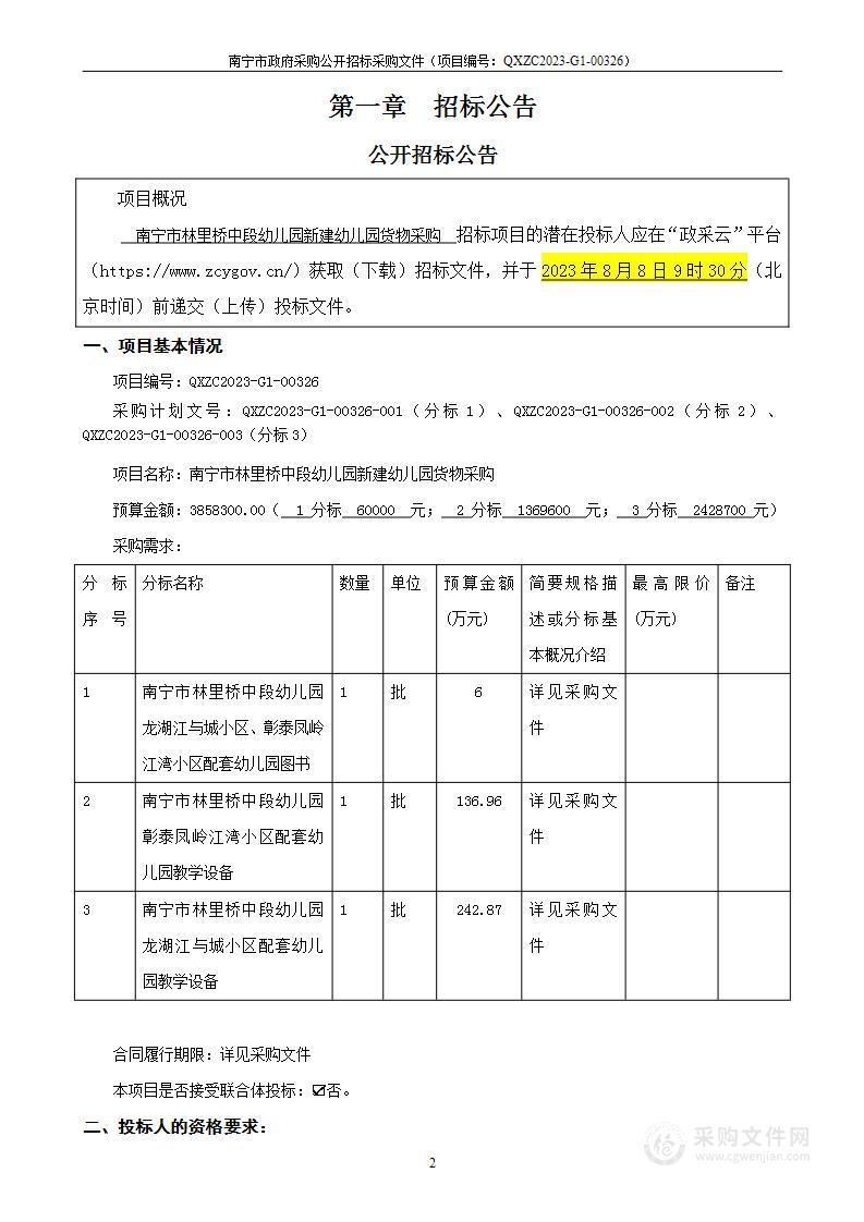 南宁市林里桥中段幼儿园新建幼儿园货物采购