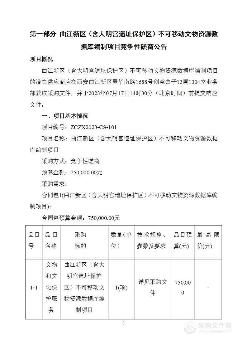 曲江新区（含大明宫遗址保护区）不可移动文物资源数据库项目