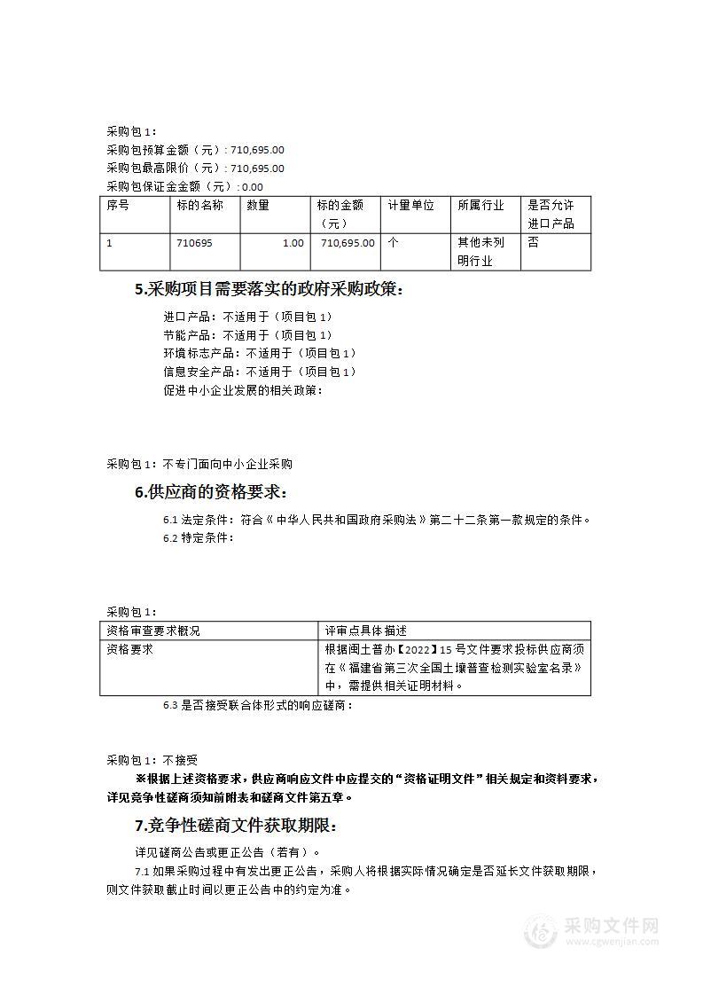 柘荣县第三次全国土壤普查表层样品检测化验承担机构采购项目