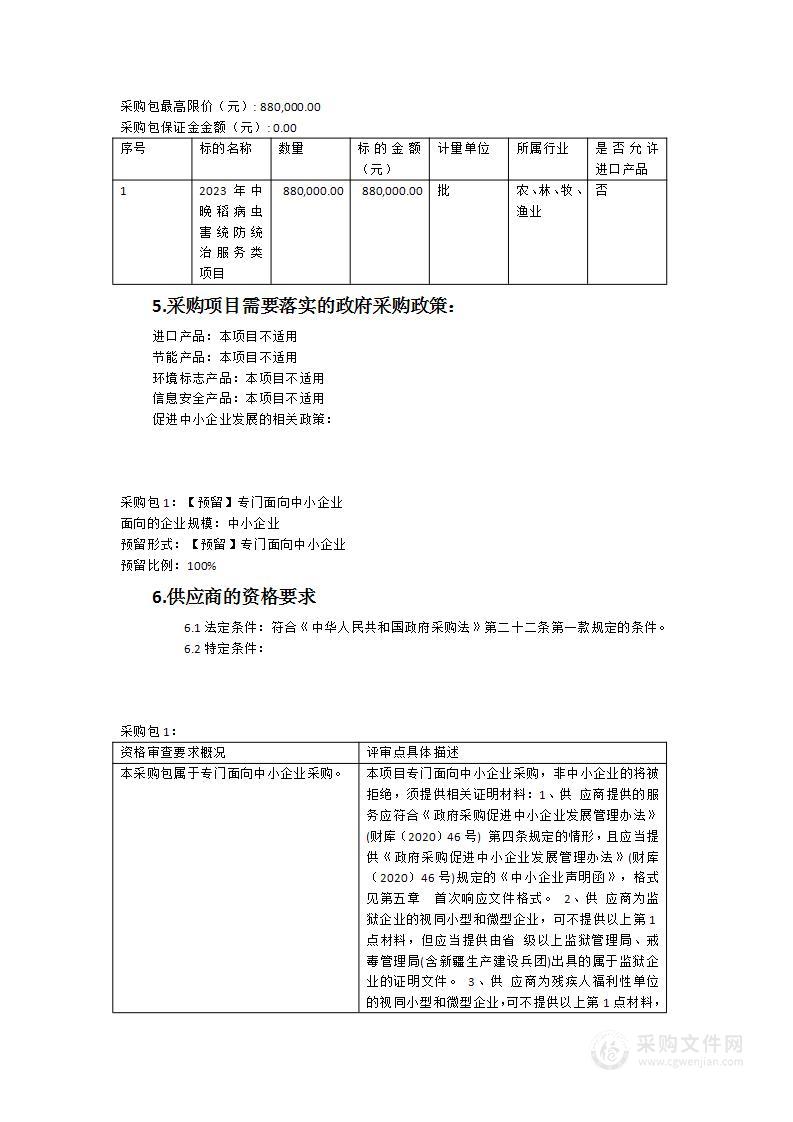 2023年中晚稻病虫害统防统治服务类项目