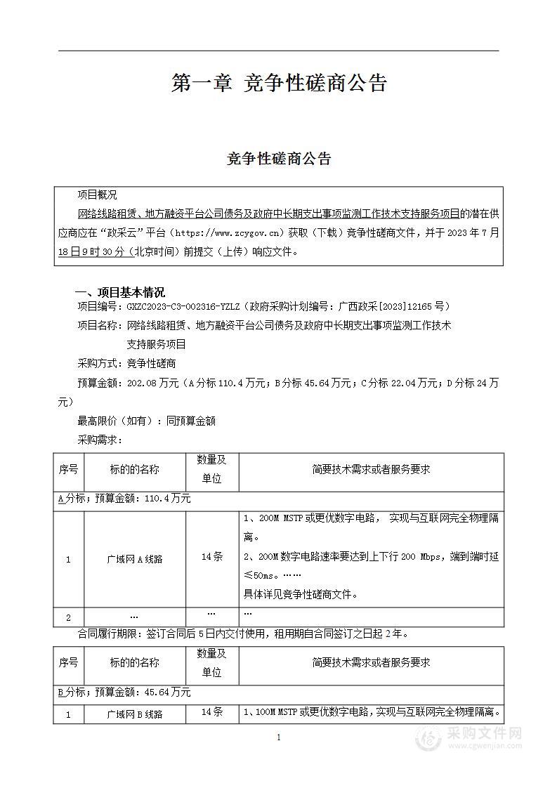 网络线路租赁、地方融资平台公司债务及政府中长期支出事项监测工作技术