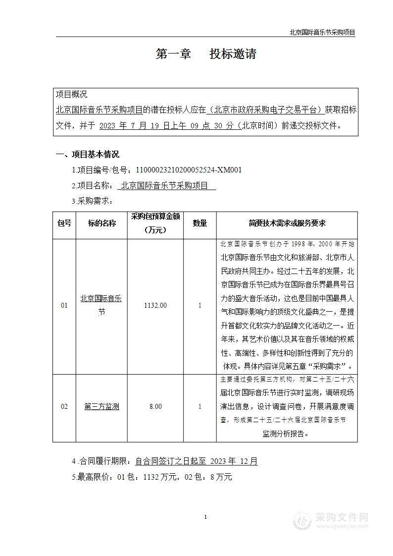 北京国际音乐节采购项目