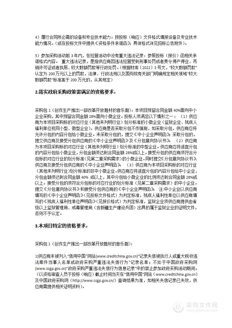 创作生产推出一部改革开放题材的音乐剧