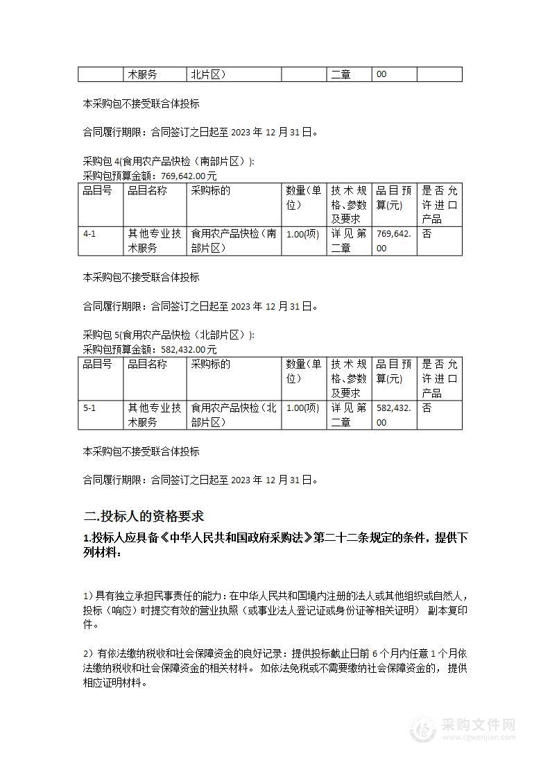 2023年农贸市场食用农产品快速检测采购项目