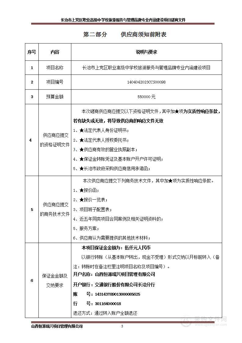 长治市上党区职业高级中学校旅游服务与管理品牌专业内涵建设项目