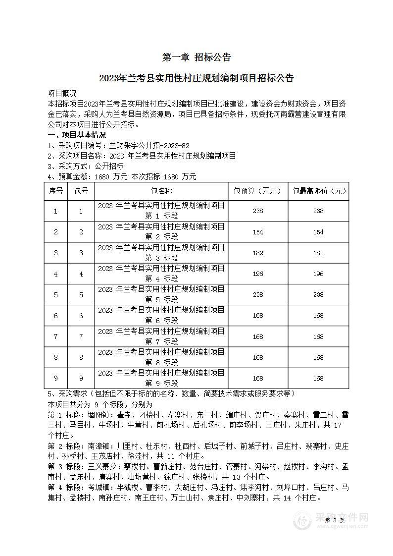 2023年兰考县实用性村庄规划编制项目