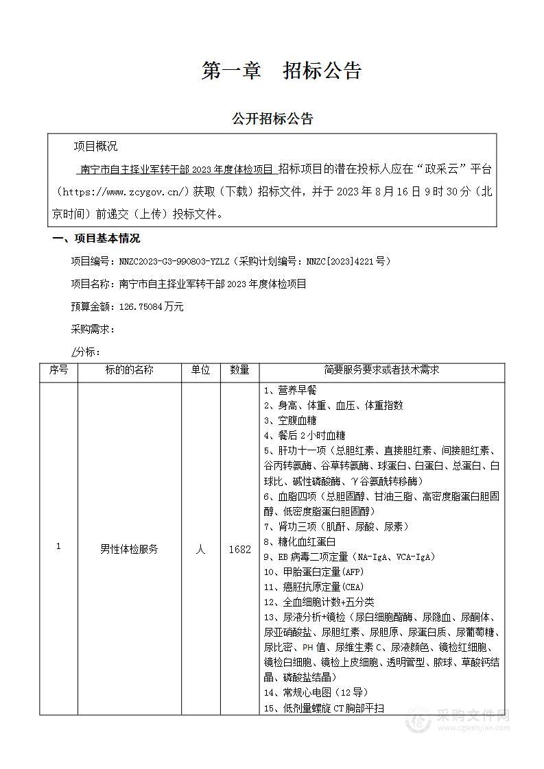 南宁市自主择业军转干部2023年度体检项目