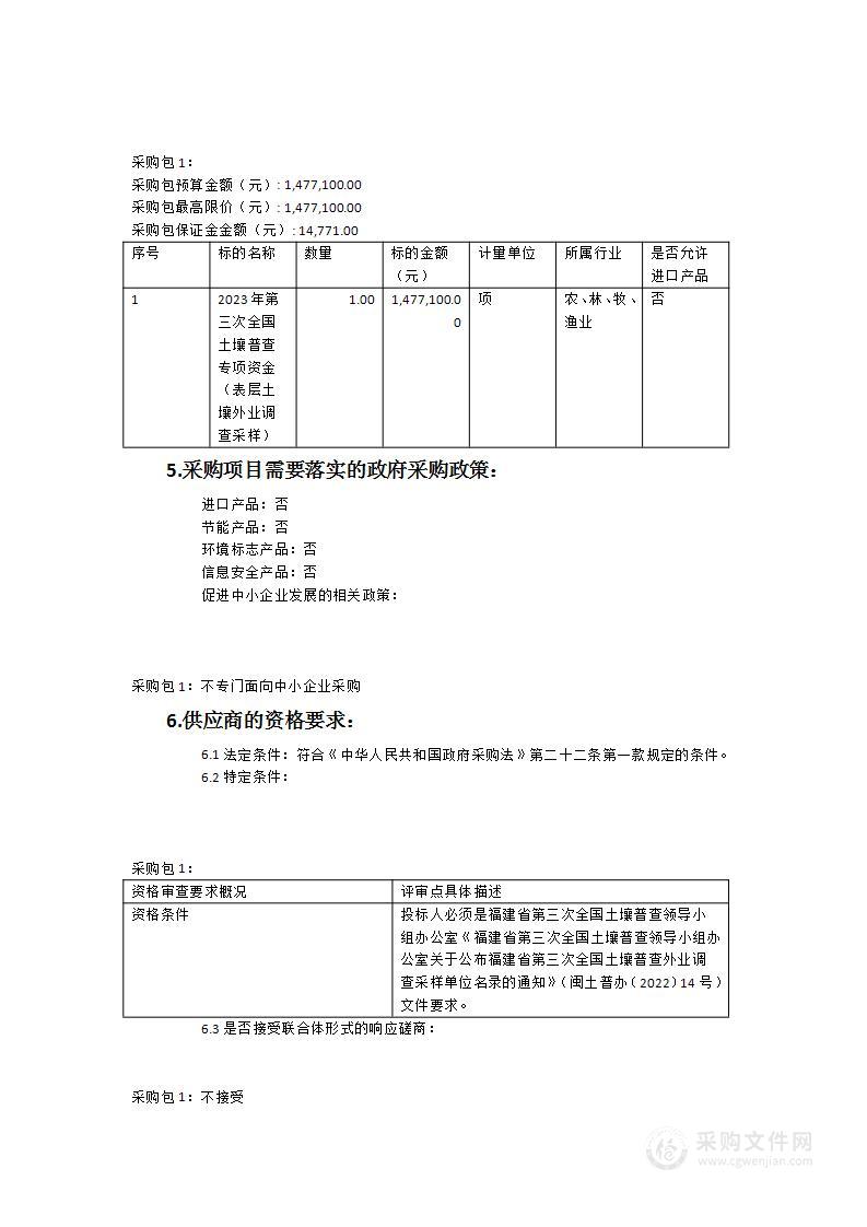 2023年第三次全国土壤普查专项资金（表层土壤外业调查采样）