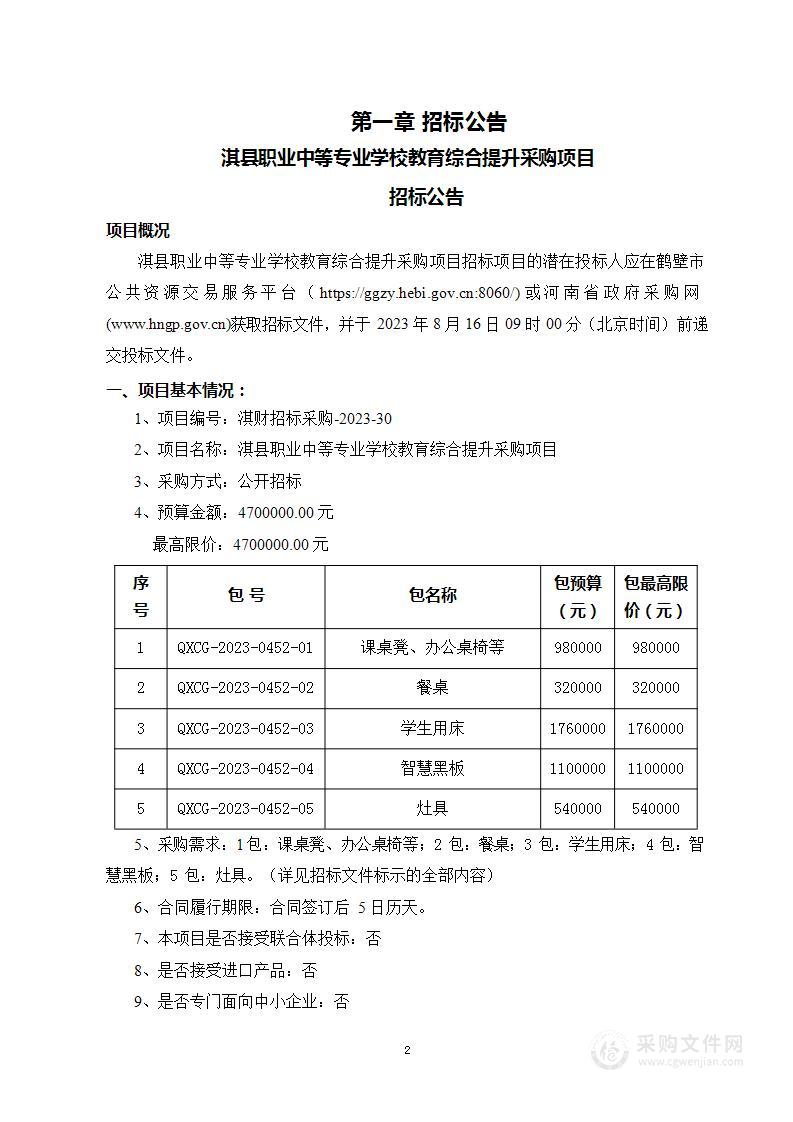 淇县职业中等专业学校教育综合提升采购项目