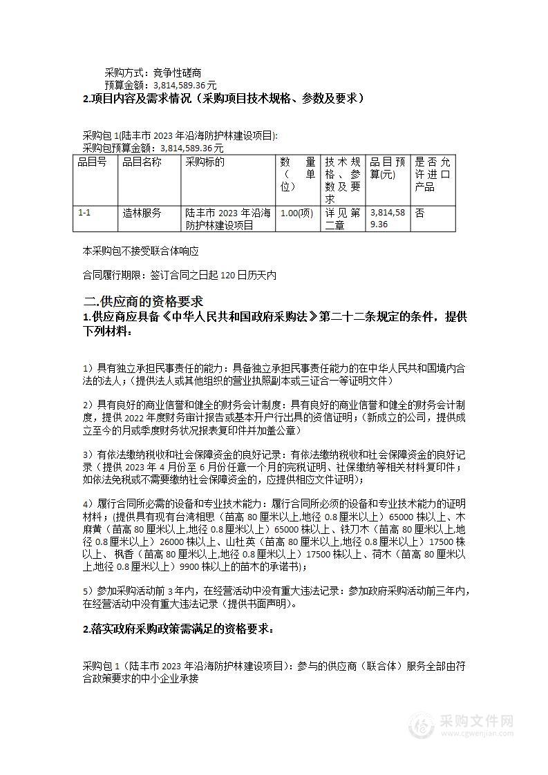 陆丰市2023年沿海防护林建设项目