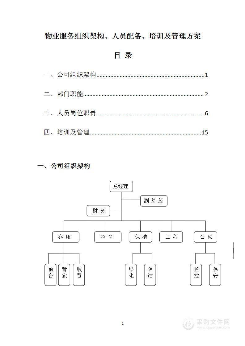 物业服务组织架构、人员配备、培训及管理方案