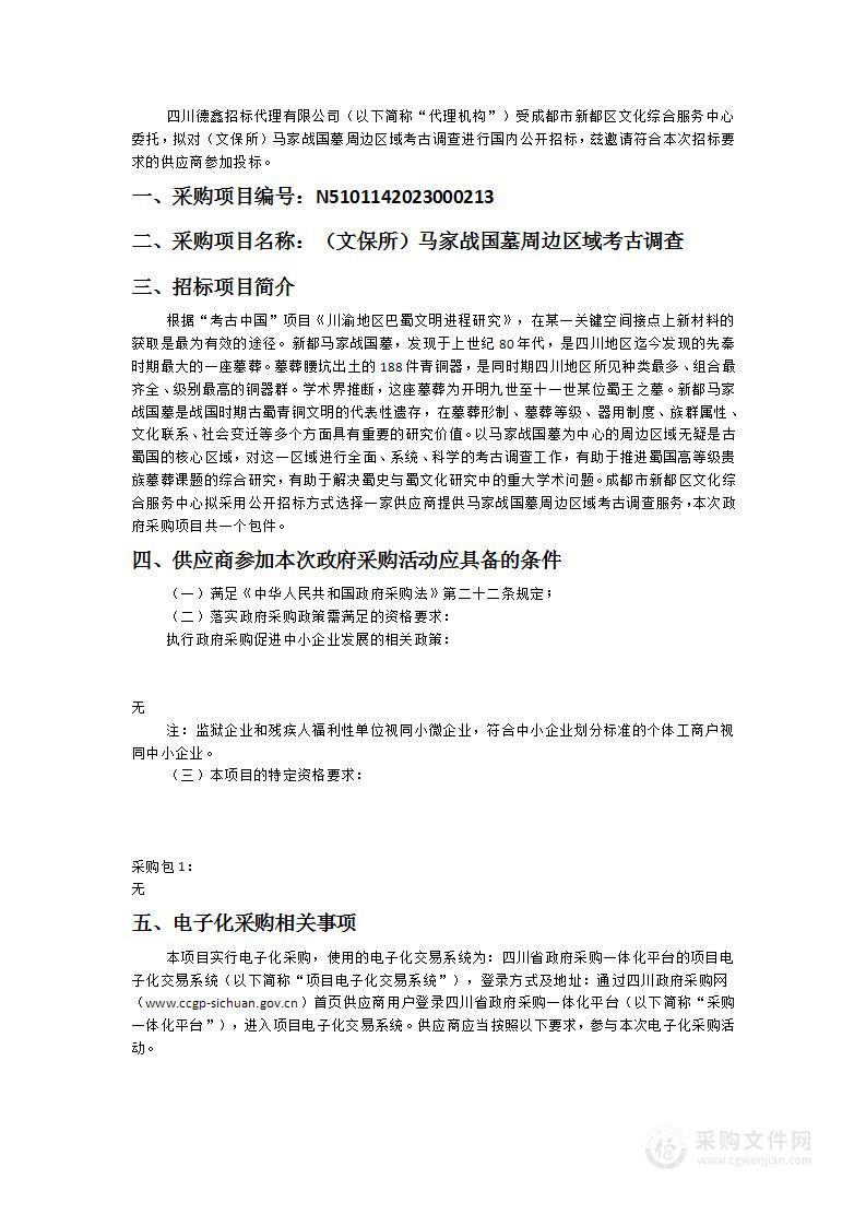 成都市新都区文化综合服务中心（文保所）马家战国墓周边区域考古调查