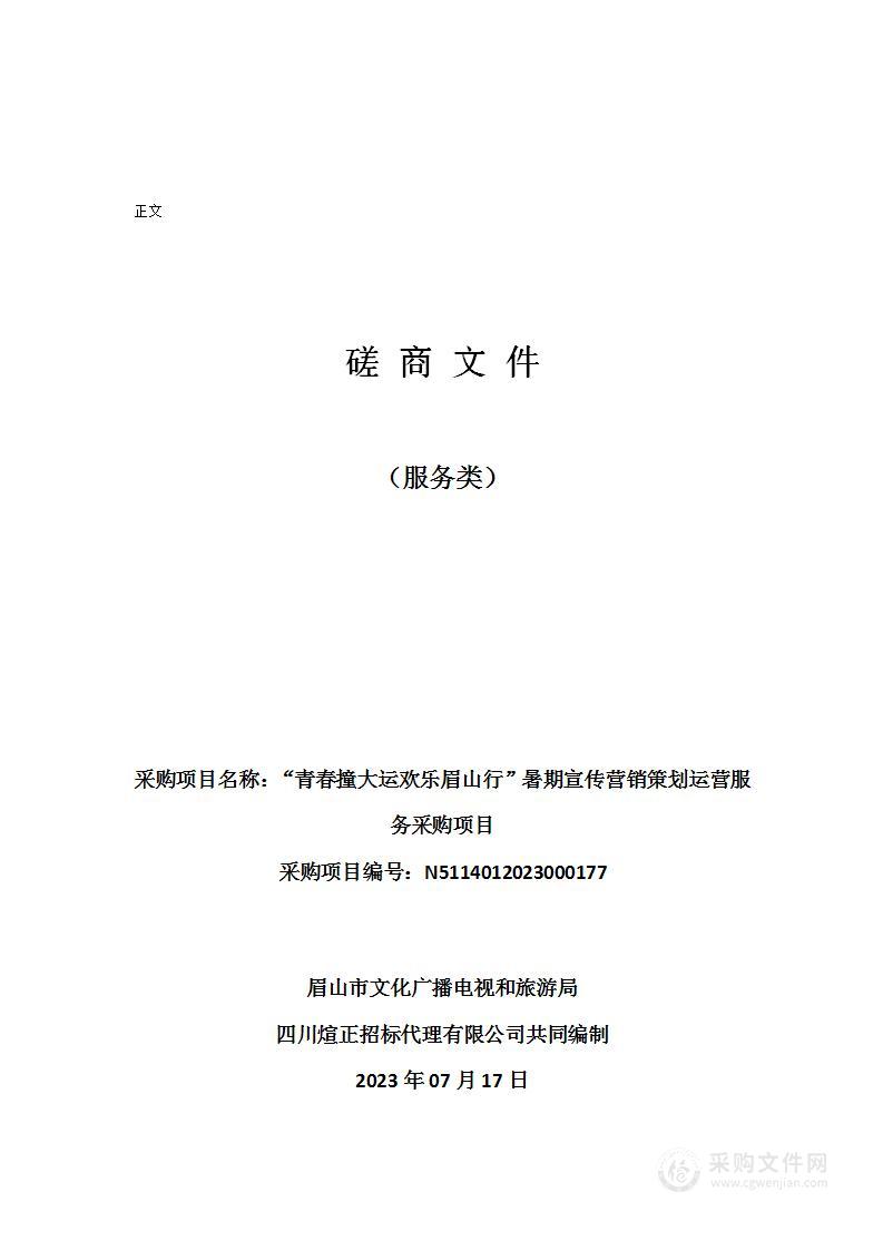 “青春撞大运欢乐眉山行”暑期宣传营销策划运营服务采购项目