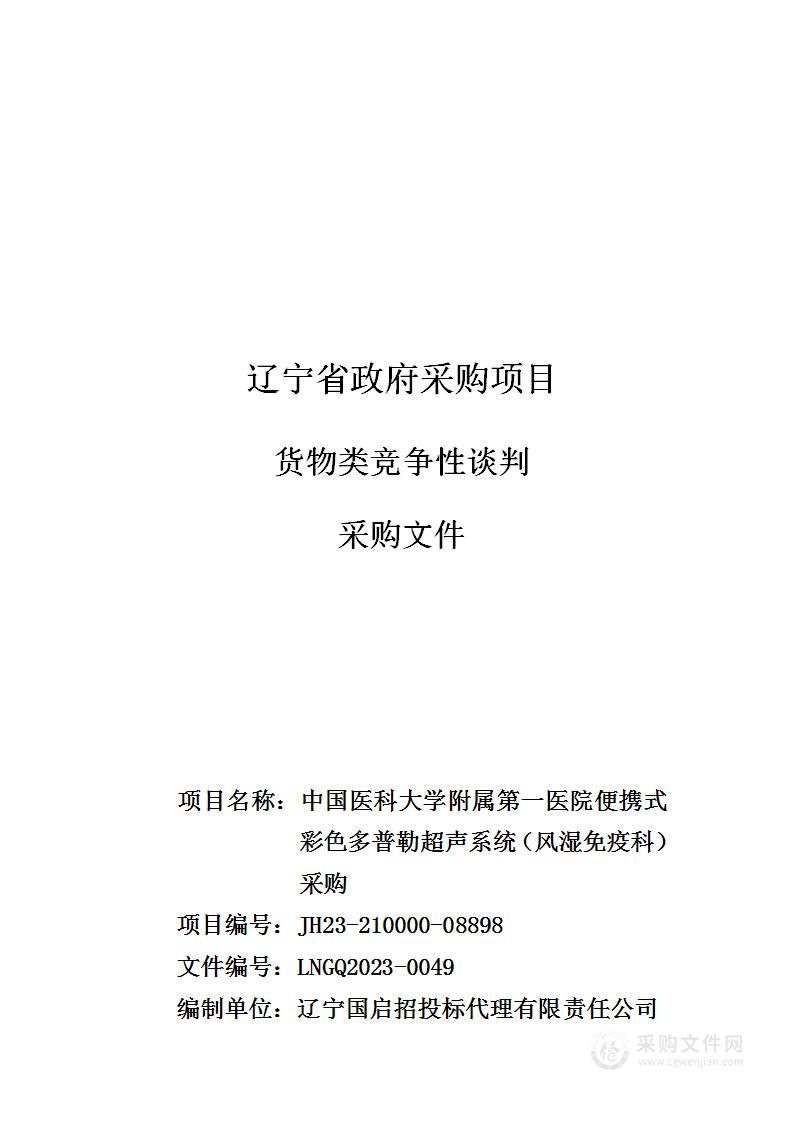 中国医科大学附属第一医院便携式彩色多普勒超声系统（风湿免疫科）采购