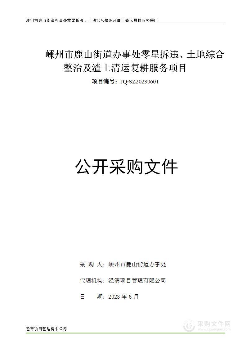 嵊州市鹿山街道办事处零星拆违、土地综合整治及渣土清运复耕服务项目