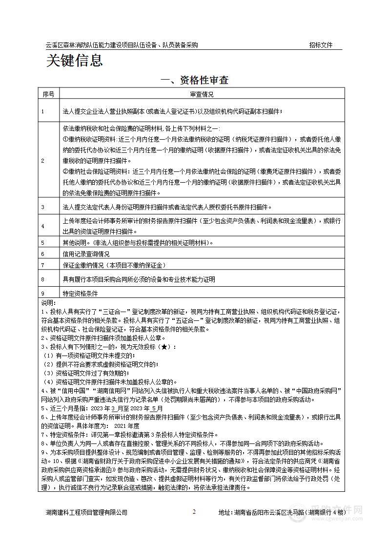 云溪区森林消防队伍能力建设项目队伍设备、队员装备采购